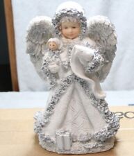 UNIQUE Vintage Resin Christmas Angel holding Baby White with Silver Accents Gift picture