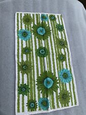 Vintage MCM Green Turquoise Tea Towel  Daisy Linen Dishtowel 70’s 15x26 picture