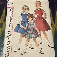 Vintage 50s Simplicity 5091 Girls Pinafore Dress + Blouse Sewing Pattern 12 CUT picture
