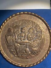 embossed brass plaque approximately 9 inches round vintage picture