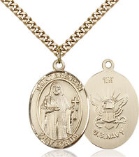 14K Gold Filled St Brendan The Navigator Navy Military Catholic Medal Necklace picture