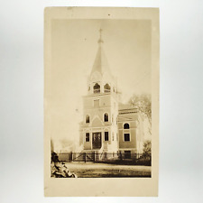Unknown Mystery Church RPPC Postcard c1910 Front Door Real Photo Steeple A4168 picture