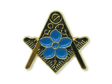 Freemasons Gold Square and Compass Lapel Pin with Masonic Forget Me Not - LP54 picture