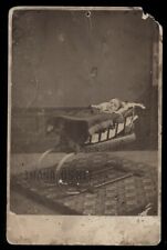 SAD - Dying Sick Disabled Child in Carriage 1880s Cabinet Card Photo Lockport NY picture
