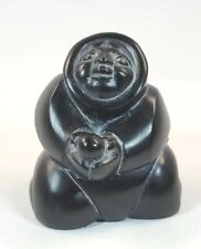 Boma Canada Carved Black Stone Resin Sitting Native Woman Small Figurine  picture