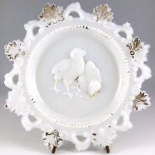 Westmoreland EAPG White Milk Glass Easter Chicks Plate Embossed Pierced Atq 1900 picture