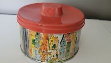 Vtg 1962 Mrs. Leland's Candies Advertising Tin Canister With Lid, Broken Off Key picture