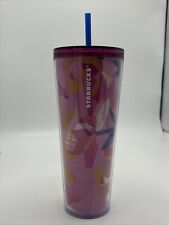 STARBUCKS Spring 2023 Pink Floral Cold Cup Tumbler Venti 24 oz Blue Straw NWT picture