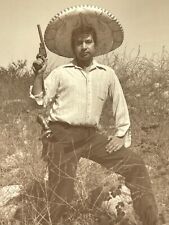 O9 Photograph Double Photo Hispanic Man Wearing Sombrero Pistol Hand Gun picture