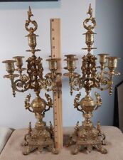 Vintage Brevettato Brass 5-Arm W/ Caps Candelabrum 20” Tall Approx Made In Italy picture