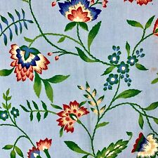 New 1 2/3 yds plus Waverly Fabric Cotton Blue Floral Carolina Crewel Excellent picture