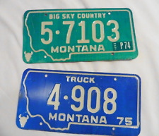 2 Vintage Montana 1974/75 Auto License Plates Garage Man Cave Decor Collector picture
