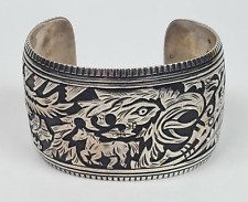 Large Richard Singer Navajo Overlay Wide Cuff Bracelet Silver Native American picture