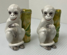 Vintage Italian Majolica Monkey w/Bamboo Vase (Set of 2) picture