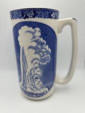 Vintage Yellowstone Nat Park-Old Faithful Geyser Mug Blue/White Frost Curio Shop picture