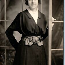 c1910s Philadelphia Lovely Woman Portrait RPPC Rope Belt Bow Photo Hobert A139 picture