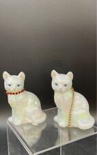 Vintage Fenton Art White Opalescent Birth Month Topaz Nov & Diamond April Cat picture