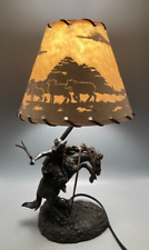 COOL Vtg Western Cowboy Bucking Bronco Horse Table Desk Lamp w Silhouette Shade picture