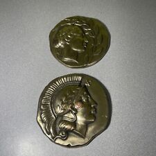 Lot Of Two Roman Greek Coin Heavy Paperweight Replica 6” Brass Colored picture