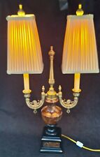 French Empire Napoleonic Bouillotte Lamp Brass and Burled Marble w Custom Shades picture