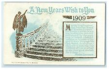 c1910 New Year Girl Angel Statue Stairs Posted Antique Postcard picture