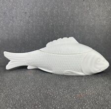 Vintage Limoges AF France White Fish Covered Lid Porcelain Trinket Box picture