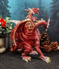 Ebros Red Fire Three Headed Dragon Hydra Roaring Statue 8