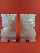 2 Vintage Mid-Century Carved Marble Onyx Aztec Mayan Tiki Stone Bookends Statues picture