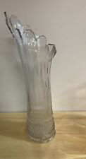 Antique US Glass EAPG Swung Vase Clear 14 3/4” T Scalloped Flared Ribbed Beaded picture