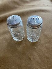 Vintage  Restaurant Style Glass Salt & Pepper Shakers w/ Stainless Steel Tops picture