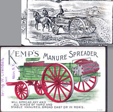 pre-John Deere 1800's Kemp & Burpee Manure Spreader Old vs New Advertising Card picture