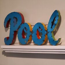 Vintage Style Metal ART Pool Sign Wall or Table 31x16x2 Inch picture