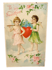 Antique Valentine Cupids Heart Flowers with SPL Error Postcard 1908 Cancel Stamp picture