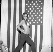 Vintage  Negative B&W Med Format Girl Model Bikini Top USA Flag Pro Photo #70 picture
