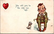 1907 COMIC ROMANCE ANTIQUE POSTCARD SAD MAN, HEART DOG JB28 picture
