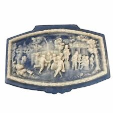 Vintage 1970's Genuine Blue & White Incolay Stone Jewelry Box Hand Crafted picture