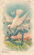 c1910 Doves Birds Forget Me Nots Heart Germany Valentines Day P465 picture