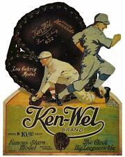 KEN-WEL BRAND LOU GEHRIG BALL GLOVES HEAVY DUTY USA MADE METAL ADVERTISING SIGN picture