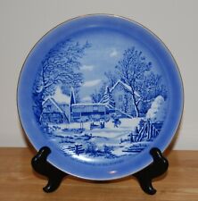 Vintage Currier & Ives Collectors Plate Blue The Farmers Home Winter 8 1/4
