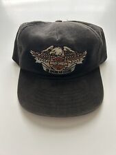 Vintage Harley-Davidson Embroided Black Snapback Hat USA Made 90s Used picture
