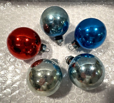 Lot of 5 Vintage 1950s Mercury Glass Antique Round Christmas Ornaments 1.75” picture