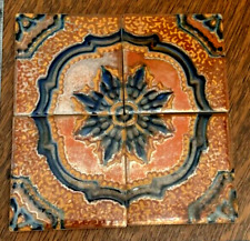One set of four Vintage Tiles, Rust & Blue READ picture