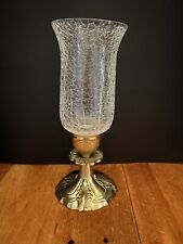 Brass And Crackle Glass Vintage Hurricane Candle Holder picture