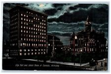 1908 City Hall Union Bank of Canada Winnipeg Manitoba Canada Moonlight Postcard picture