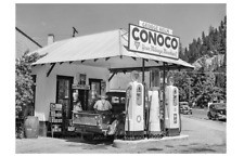 1941 Conoco Gas Station PHOTO Vintage Service Pumps Orofino Idaho picture