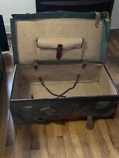 Vintage 1960s Cunard Queen Elizabeth Captain Leather Luggage Suitcase picture