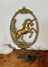 Vintage Brass Unicorn Wall Hanging 1980s Boho Mythical Fantasy Decor picture
