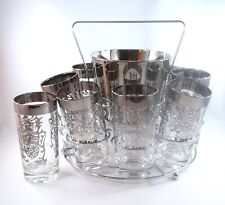1960's Kimiko Silver Knight Coat of Arms Barware Set, 9 Tumblers & Ice Bucket picture