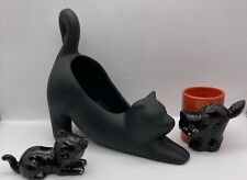Lot Of 3 Black Cats Planter/Vase, Votive Holder, Figurine picture