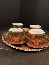 Vtg Ayasofia Copper Plate And 4 Teacups From Turkey picture